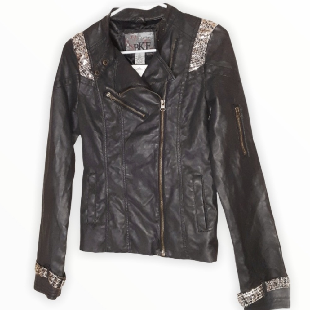 BKE Moto Jacket Sequins Bling Black Size Small NWT